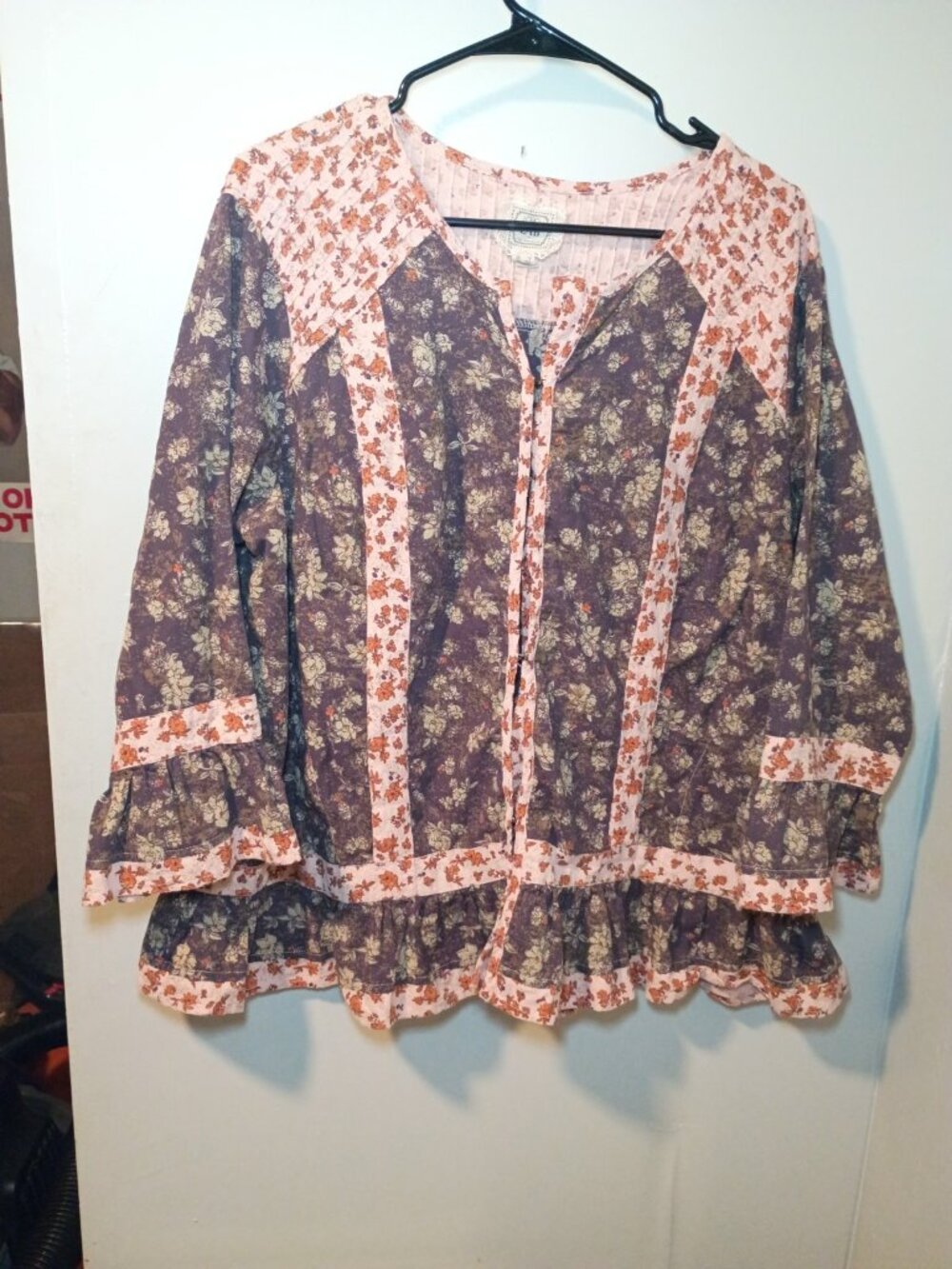 Logo Lab by Lori Goldstein 3/4 Sleeve  Bed Jacket Floral Patchwork 1X Prairie